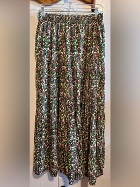 Zara Green Floral Maxi Skirt with Pink Accents